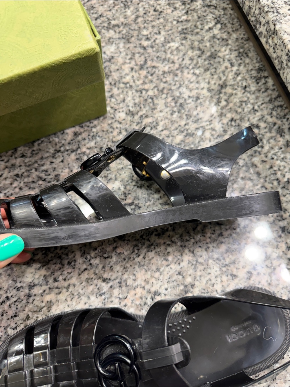 Gucci Black Jelly Woven Slingback Sandals with Interlocking G - Picture 6 of 8